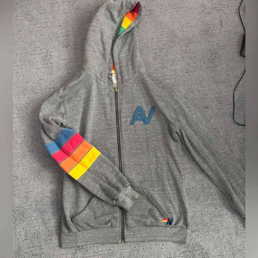 Aviator Nation rare  signature rainbow, full zip sweater size large